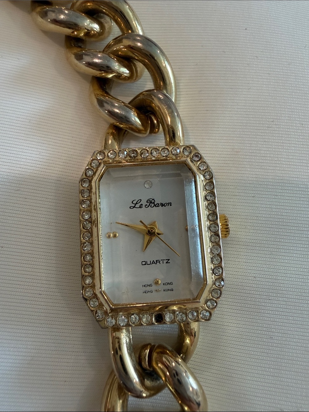 Gold-Tone Crystal Chain-Link Quartz Watch
